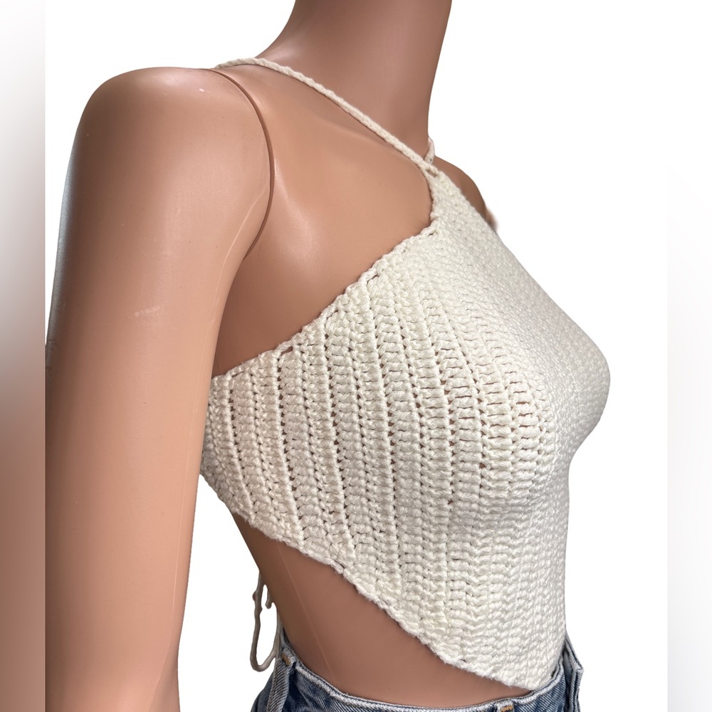 Princess Polly Ivory Knit Halter Crop Top XS - Picture 5 of 7
